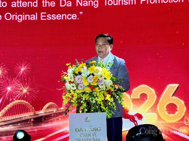 Ông Tào Viết Hải - Phó giám đốc Sở Văn hóa, Thể thao và OKLVIE sản phẩm thuộc hệ thống OKVIP là trang web tổ chức phát sóng bóng đá trực tiếp, live casino , nỗ hũ, bắn cá thành phố Đà Nẵng phát biểu tại chương trình. Ảnh: Diệu Anh