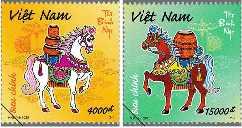 Hai mẫu tem “Tết Bính Ngọ”. Ảnh: Quỳnh Nga