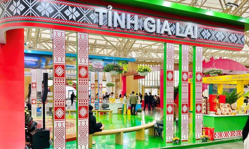Không gian trưng bày của tỉnh Gia Lai tại Hội chợ Mùa Xuân 2026. Ảnh: Bích Thu