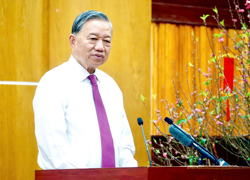 Tổng Bí thư Tô Lâm phát biểu tại buổi thăm và chúc Tết tỉnh Tây Ninh.