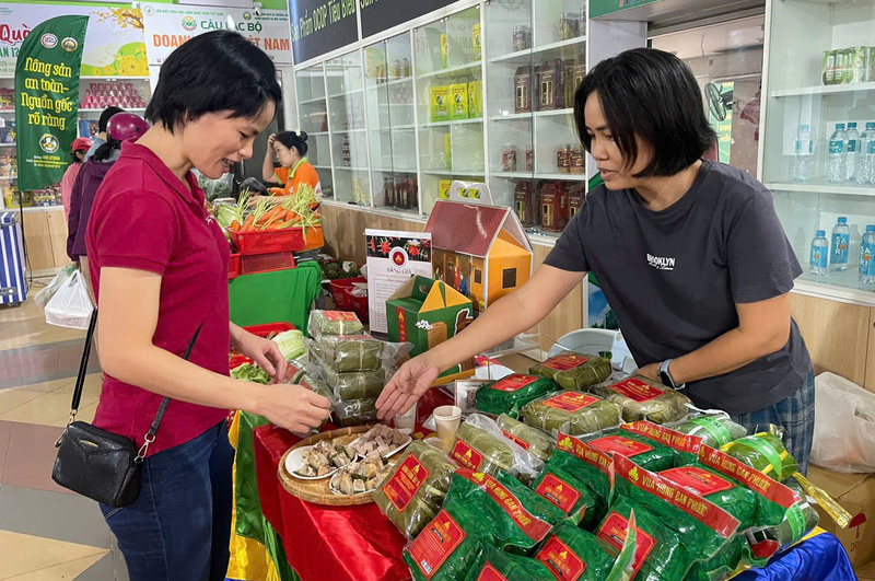 Các loại bánh dân gian Nam Bộ, bánh chưng đất tổ Phú Thọ được giới thiệu với người tiêu dùng tại Phiên chợ Tết xanh. Ảnh: Minh Khuê.