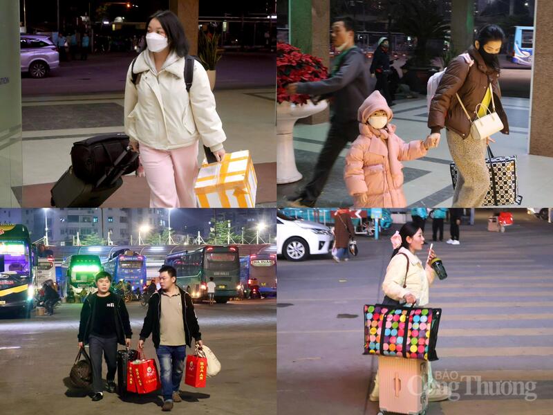 Từng người mang theo túi quà, vali cỡ lớn, đồ đạc chuẩn bị cho kỳ nghỉ Tết kéo dài.