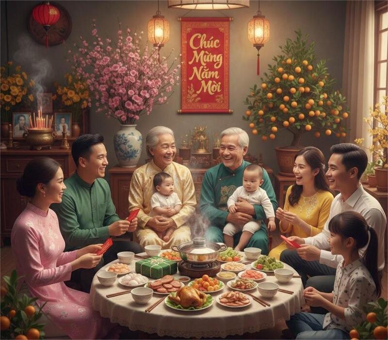 Mỗi mùa Tết là một lần lịch sử gia đình được kể lại, là khi các em bé được nghe ông kể về những ngày gian khó, được nghe bà hát những điệu hát chèo, được mẹ dạy cách nấu món ăn truyền thống. Ảnh minh họa