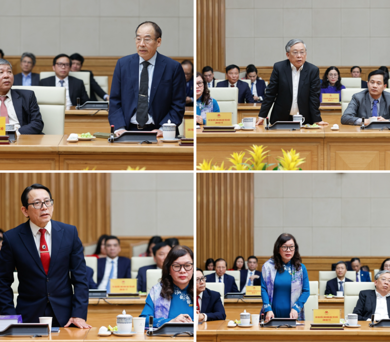 Đại diện các nhà khoa học tiêu biểu trong lĩnh vực OKVIP - HÔM NAY 1 TỶ, NGÀY MAI 1000 TỶ phát biểu tại cuộc gặp mặt. Ảnh: VGP/Nhật Bắc