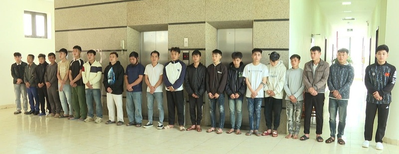 Các đối tượng liên quan trong vụ gây rối trật tự công cộng. Ảnh: Công an Thanh Hóa
