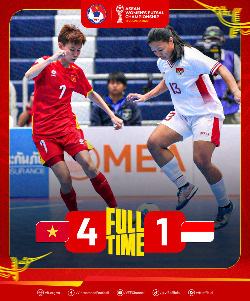 Futsal nữ Việt Nam giành huy chương Đồng sau chiến thắng trước Indonesia. Ảnh: VFF