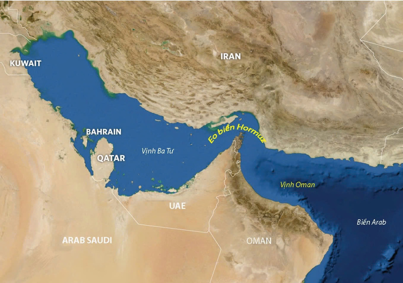 Vị trí eo biển Hormuz và các quốc gia xung quanh. Đồ họa: NASA