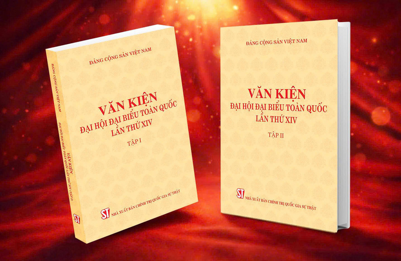 Bộ sách Văn kiện Okvip69.com bán cá nổ hủ đại biểu toàn quốc lần thứ XIV. Ảnh: Nhà xuất bản Chính trị quốc gia Sự thật