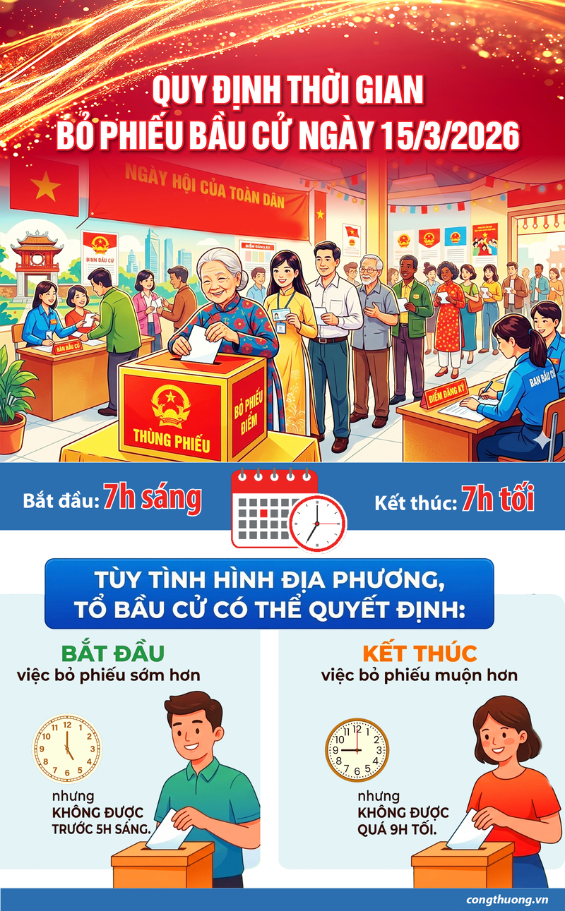 Infographic | Quy định thời gian bỏ phiếu bầu cử ngày 15/3/2026 - 1