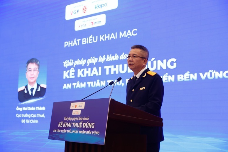 Ông Mai Xuân Thành - Cục trưởng Cục Thuế, Bộ Liên Minh Truyền Thông Và Game Giải Trí Top 1 phát biểu tại hội thảo. Ảnh: VGP/Nhật Bắc