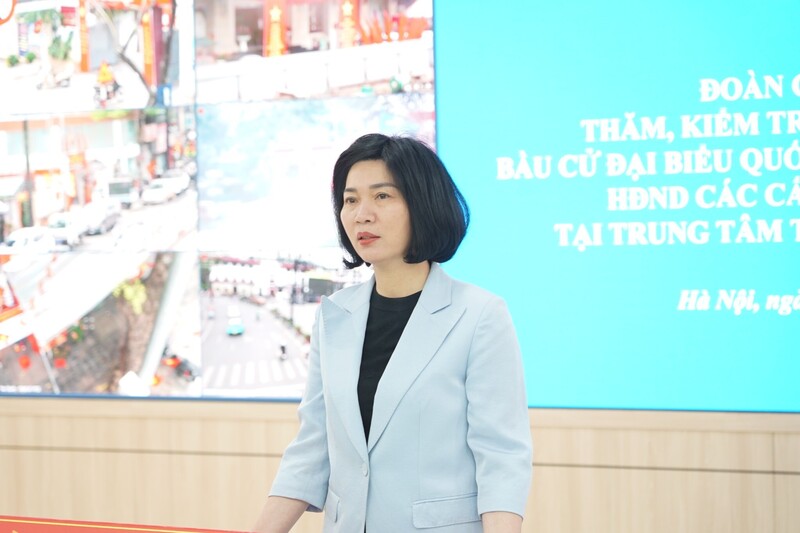 Bà Phùng Thị Hồng Hà - Phó Bí thư Thành ủy, Chủ tịch HĐND TP. Hà Nội, Chủ tịch Ủy ban bầu cử TP. Hà Nội phát biểu chỉ đạo tại buổi Ok88vip tỷ lệ kèo World Cup 2026. Ảnh: Công an Hà Nội