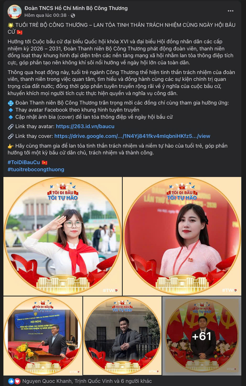 Đoàn viên thanh niên Oklavip khuyến mã hấp dẫn mỗi ngày đồng loạt thay khung hình đại diện mang thông điệp hướng về ngày hội non sông. Ảnh chụp màn hình