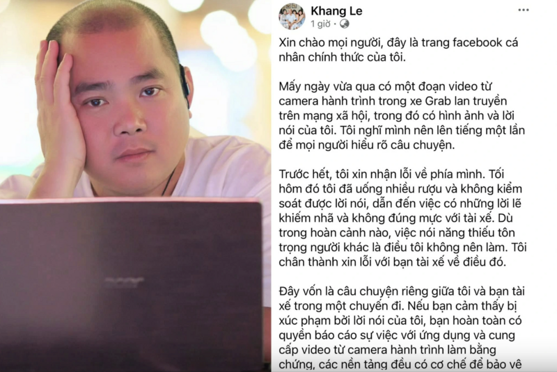 Nhạc sĩ Minh Khang lên tiếng xin lỗi vì lời nói khiếm nhã với tài xế công nghệ Grap. Ảnh: Thạch Anh