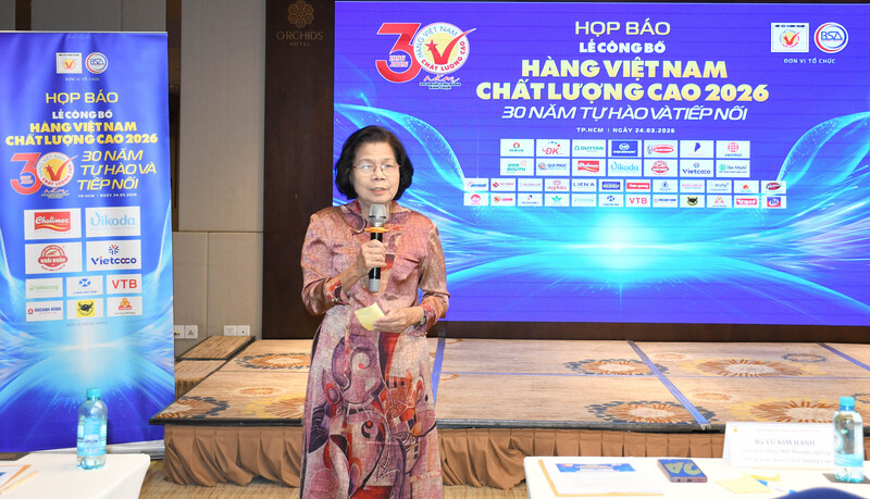 Bà Vũ Kim Hạnh - Chủ tịch Hiệp hội Okvip tại về Hàng Việt Nam chất lượng cao. Ảnh: Minh Khuê
