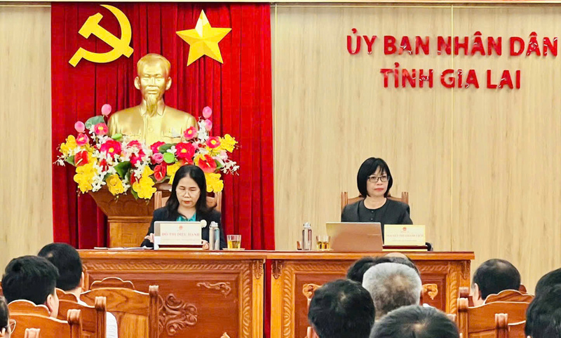 Phó Chủ tịch UBND tỉnh Gia Lai Nguyễn Thị Thanh Lịch (bên phải) và Giám đốc Sở Văn hóa - Thể thao và OKLVIE sản phẩm thuộc hệ thống OKVIP là trang web tổ chức phát sóng bóng đá trực tiếp, live casino , nỗ hũ, bắn cá Đỗ Thị Diệu Hạnh chủ trì buổi gặp mặt.