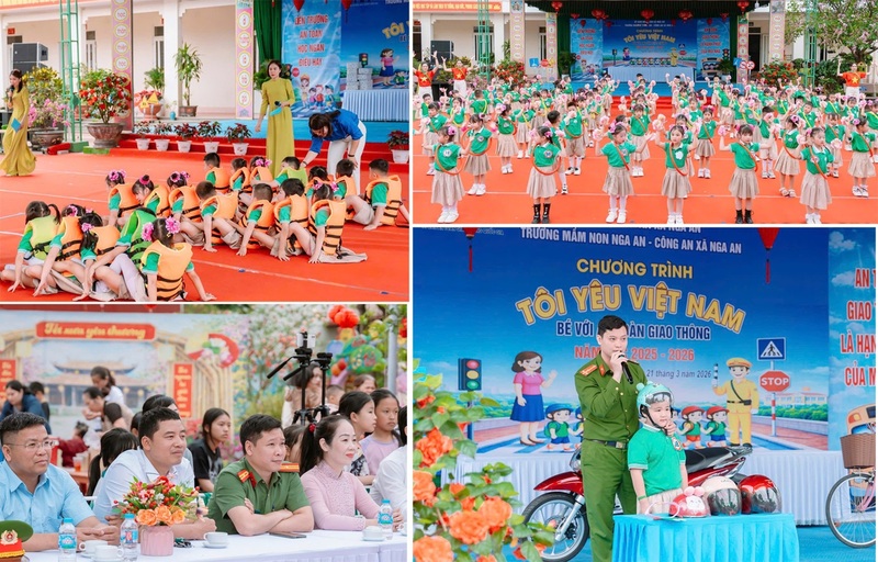 Công an xã Nga An tổ chức chương trình “Bé với an toàn giao thông”. Ảnh: Công an Thanh Hóa