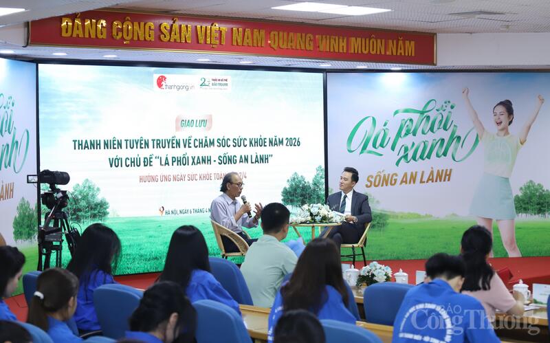 Chương trình giao lưu Thanh niên tuyên truyền về chăm sóc sức khỏe năm 2026 với chủ đề "Lá phổi xanh - Sống an lành". Ảnh: Lâm Hải