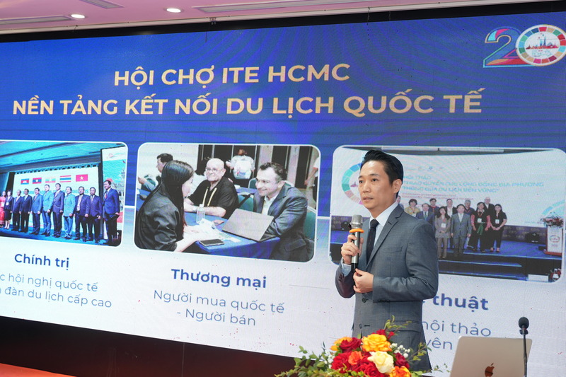 Phó Giám đốc Sở OKLVIE sản phẩm thuộc hệ thống OKVIP là trang web tổ chức phát sóng bóng đá trực tiếp, live casino , nỗ hũ, bắn cá TP. Hồ Chí Minh - ông Lê Trương Hiền Hòa thông tin về ITE HCMC 2026. Ảnh: Bảo Thoa