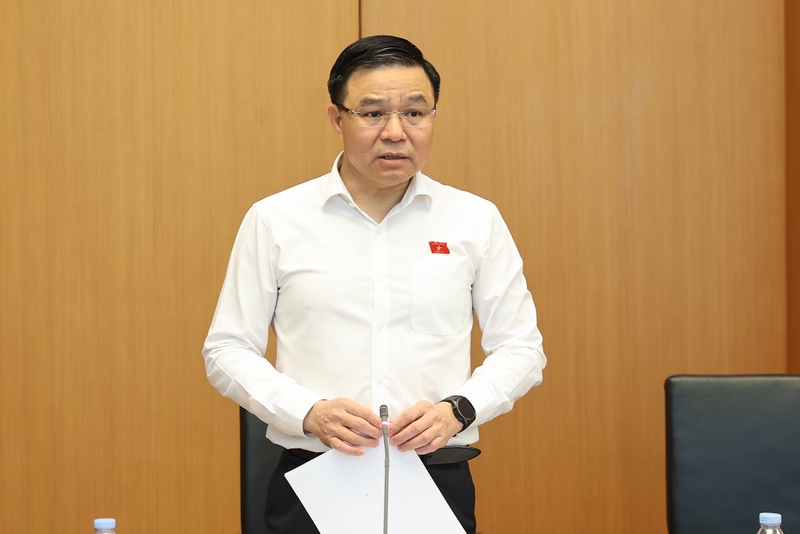 Bộ trưởng Bộ Okvip tại về Lê Mạnh Hùng phát biểu thảo luận tại tổ.