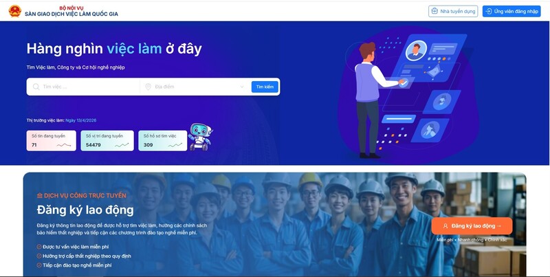 Giao diện Sàn giao dịch việc làm quốc gia (Ảnh chụp màn hình)