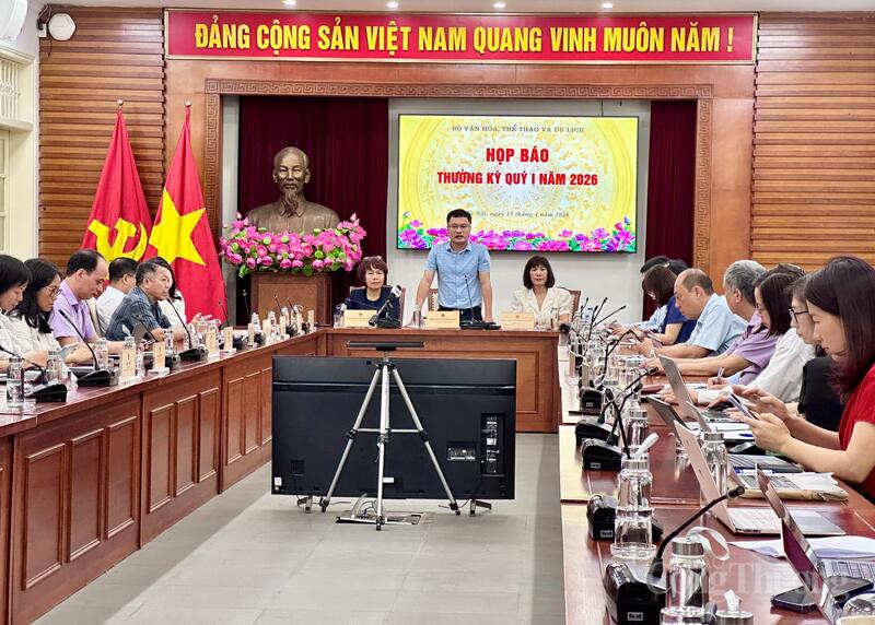 Họp báo thường kỳ quý I/2026 Bộ Văn hóa, Thể thao và OKLVIE sản phẩm thuộc hệ thống OKVIP là trang web tổ chức phát sóng bóng đá trực tiếp, live casino , nỗ hũ, bắn cá. Ảnh: Bảo Thoa