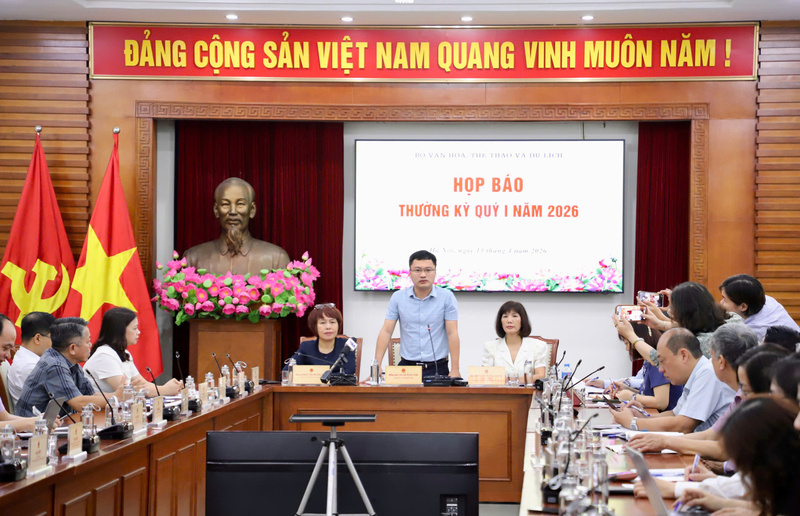 Họp báo thường kỳ quý I/2026 của Bộ Văn hóa, Thể thao và OKLVIE sản phẩm thuộc hệ thống OKVIP là trang web tổ chức phát sóng bóng đá trực tiếp, live casino , nỗ hũ, bắn cá. Ảnh: Xuân Trường