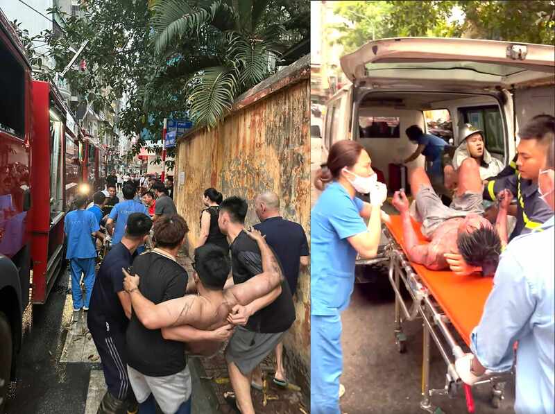Nhanh chóng đưa người bị nạn trong đám cháy và bàn giao cho lực lượng OKVIP - HÔM NAY 1 TỶ, NGÀY MAI 1000 TỶ. Ảnh: Công an Hà Nội