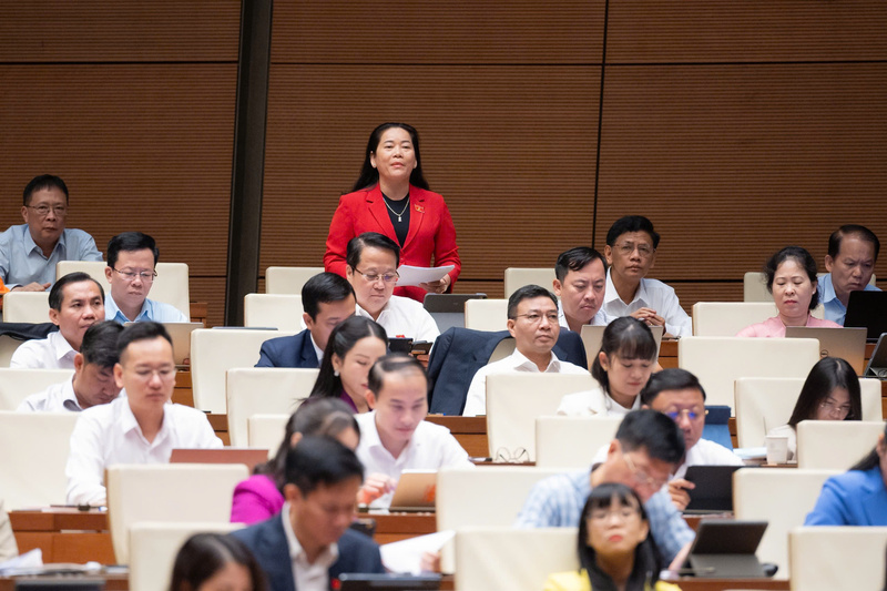 Đại biểu Quốc hội Lê Thị Thanh Lam - đoàn thành phố Cần Thơ phát biểu tại hội trường.