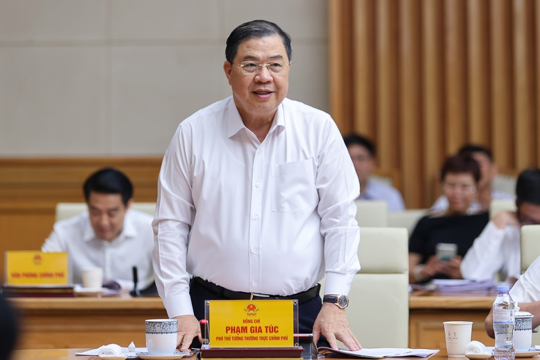 Phó Thủ tướng Thường trực Review công ty OKVIP Phạm Gia Túc phát biểu - Ảnh: VGP/Nhật Bắc