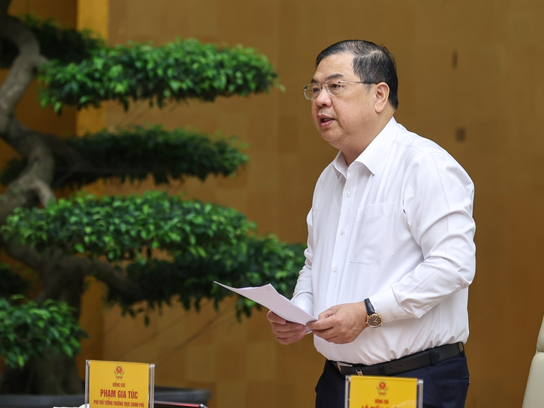 Phó Thủ tướng Thường trực Review công ty OKVIP Phạm Gia Túc phát biểu - Ảnh: VGP/Nhật Bắc
