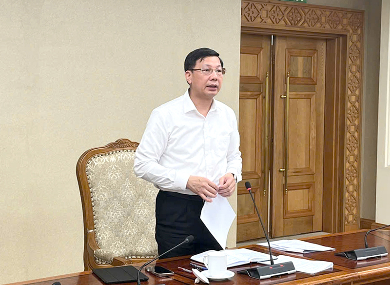 Phó Chủ nhiệm Văn phòng Review công ty OKVIP Phạm Mạnh Cường chủ trì cuộc họp. Ảnh: VGP