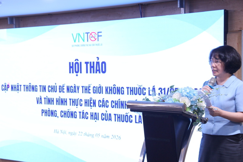 Bà Phan Thị Hải - Phó Giám đốc Quỹ Phòng, chống tác hại của thuốc lá phát biểu khai mạc. Ảnh: Lê Hảo