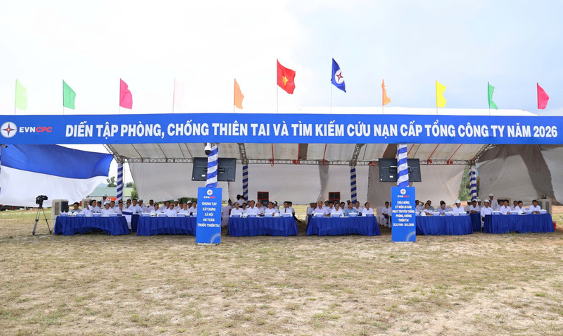 Tổng công ty Điện lực miền Trung diễn tập phòng, chống thiên tai và tìm kiếm cứu nạn năm 2026. Ảnh: Phương Nam
