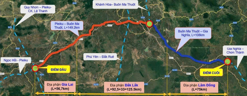 Dự án đường bộ cao tốc Bắc - Nam phía Tây đoạn Pleiku - Buôn Ma Thuột - Gia Nghĩa được nghiên cứu đề xuất đầu tư với tổng chiều dài gần 258 km đi qua địa bàn 3 tỉnh: Gia Lai (gần 57 km), Đắk Lắk (khoảng 126 km), Lâm Đồng (khoảng 75 km). Ảnh: Phạm Binh