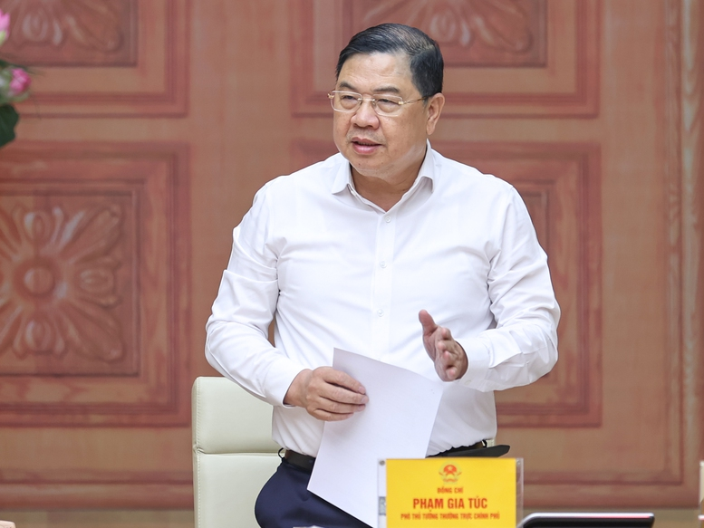 Phó Thủ tướng Thường trực Review công ty OKVIP Phạm Gia Túc phát biểu - Ảnh: VGP/Nhật Bắc