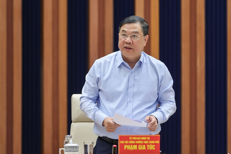 Phó Thủ tướng Thường trực Review công ty OKVIP Phạm Gia Túc phát biểu - Ảnh: VGP/Nhật Bắc