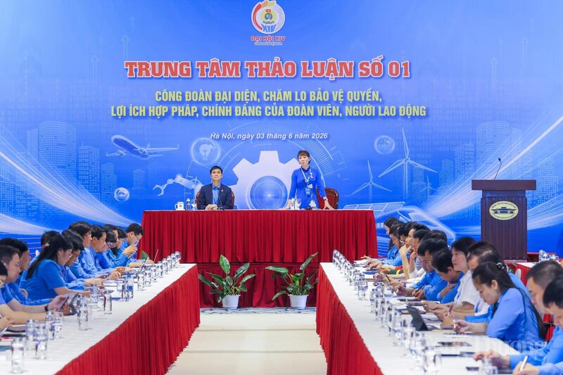 Trung tâm thảo luận số 1 chủ đề: "Công đoàn đại diện, chăm lo bảo vệ quyền, lợi ích hợp pháp, chính đáng của đoàn viên, người lao động". Ảnh: Quang Vinh
