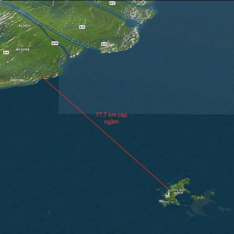 Dự án có quy mô cấp điện áp 110kV, tổng chiều dài 103,7km, cáp ngầm xuyên biển 77,7 km. Ảnh: Cổng thông tin điện tử UBND đặc khu Côn Đảo