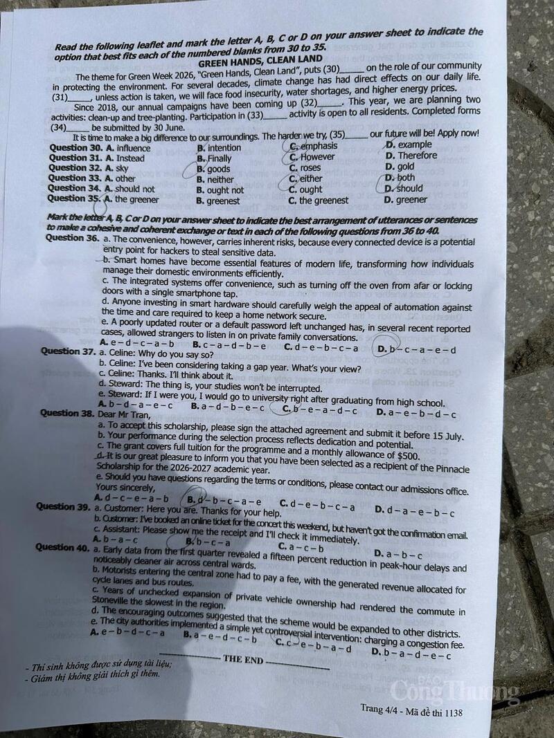 Đề thi môn Tiếng anh.