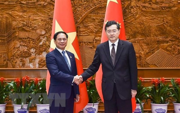 Bộ trưởng Ngoại giao Bùi Thanh Sơn và Bộ trưởng Ngoại giao Trung Quốc Tần Cương. Ảnh: TTXVN