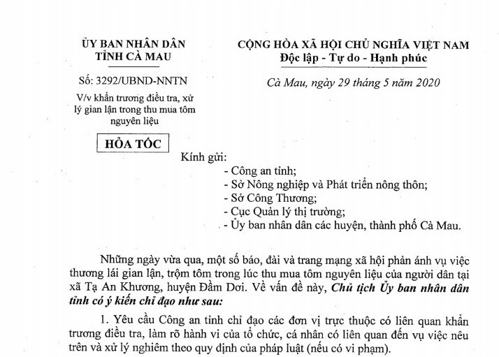 Cà Mau khẩn trương điều tra, xử lý gian lận trong thu mua tôm nguyên liệu ca mau khan truong dieu tra xu ly gian lan trong thu mua tom nguyen lieu