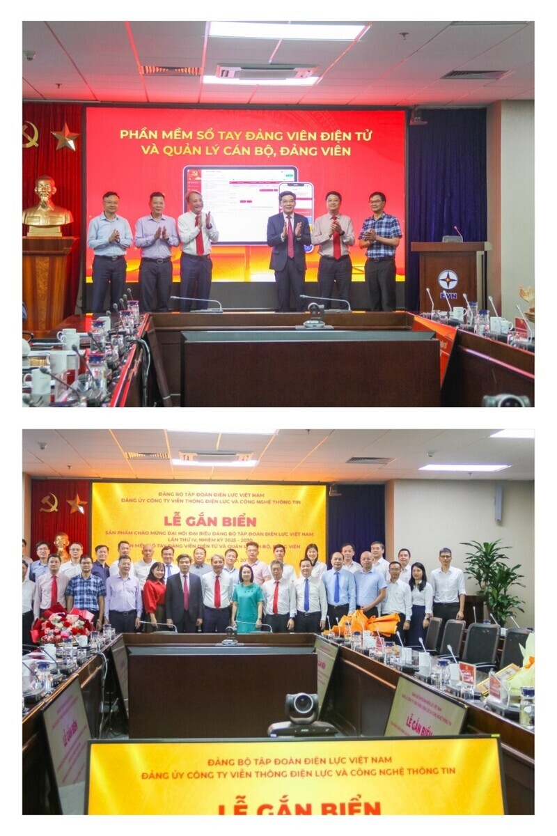 Lễ gắn biển sản phẩm chào mừng Okvip69.com bán cá nổ hủ đại biểu Đảng bộ EVN lần thứ IV nhiệm kỳ 2025- 2030 phần mềm “Sổ tay Đảng viên điện tử và quản lý cán bộ, đảng viên”.